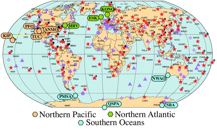 Map of Earthquake Stations world wide