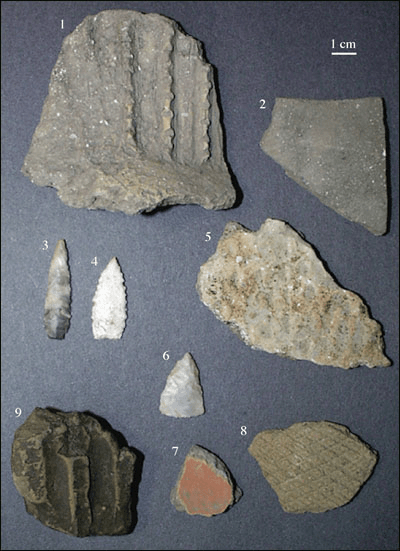Arrow Heads and Pottery buried in New Madrid