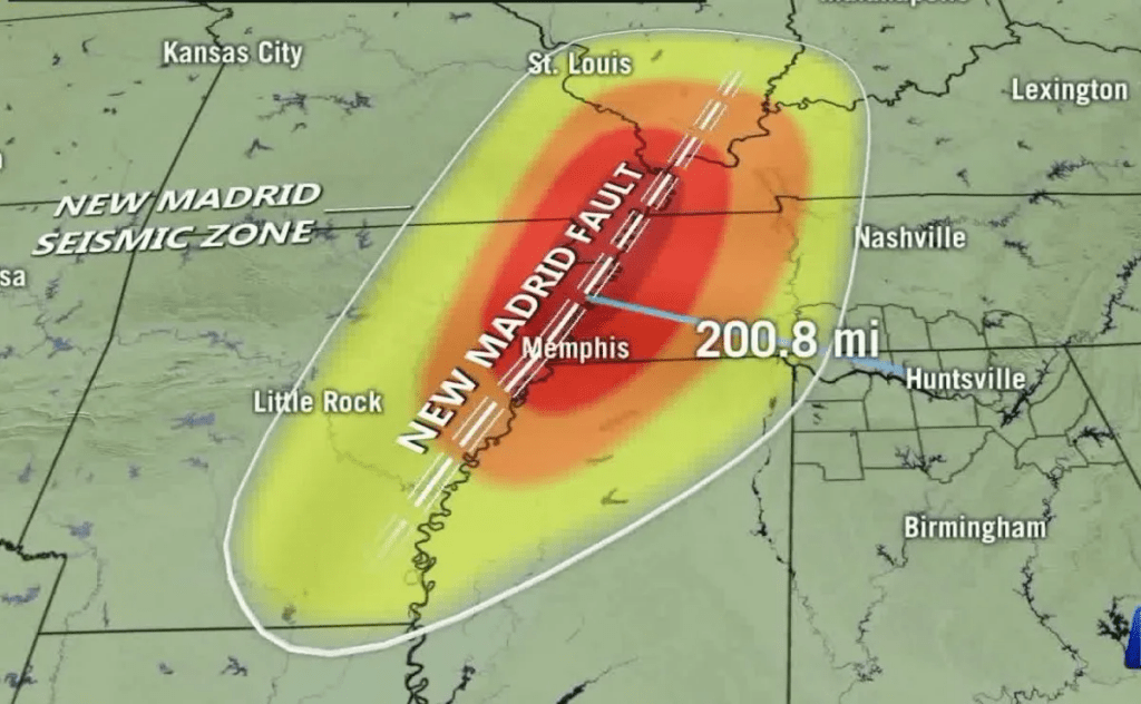 Map of the New Madrid Fault line